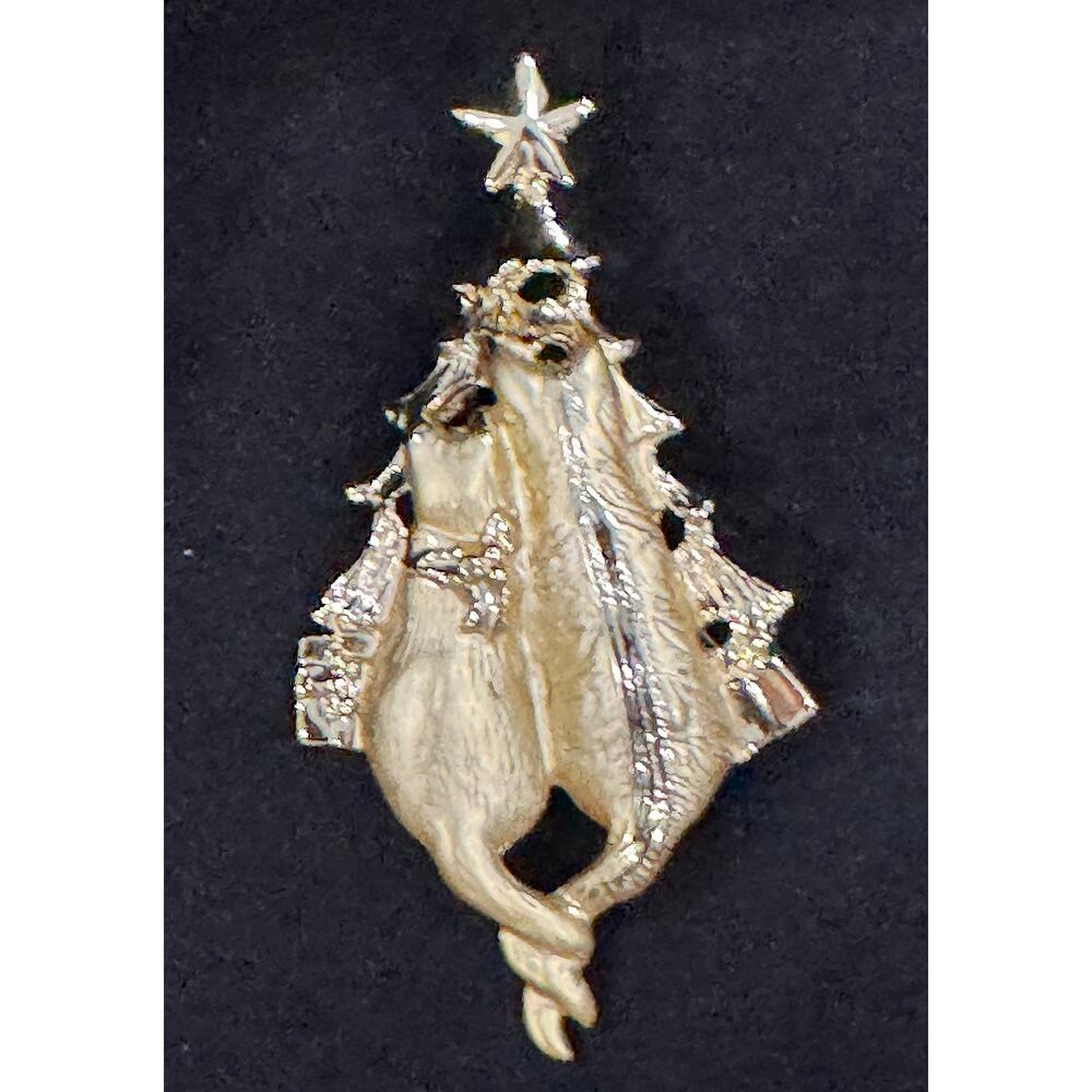 Vintage Three Cat Gold Tone Christmas Tree Brooch Holiday Pin 1.5″x3″ CP113 - Picture 2 of 3